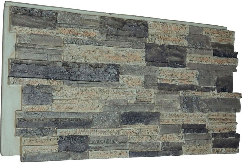 Ekena Millwork 48 5/8"W x 24 3/4"H x 1 1/4"D Cascade Stacked Stone, StoneWall Faux Stone Siding Panel, Smokey Ridge - Image 1